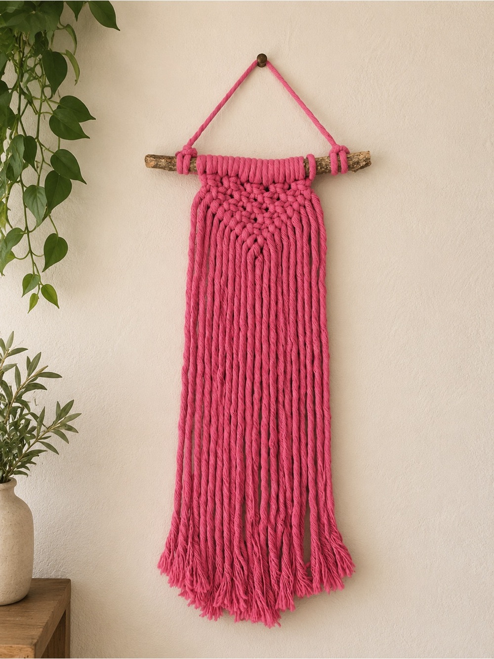 Source Unknown Bright Pink Macrame Wall Tapestry